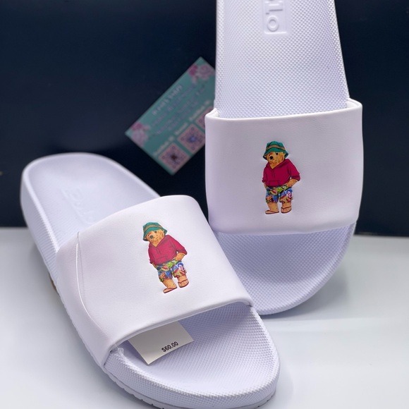 POLO RALPH LAUREN BEAR SLIDES WHITE NO BOX‎